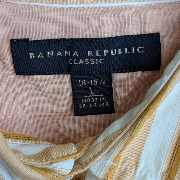 🍈 Banana Republic Classic Orange Striped Button Up Long-Sleeved Shirt L 16-16.5 - Picture 7 of 8
